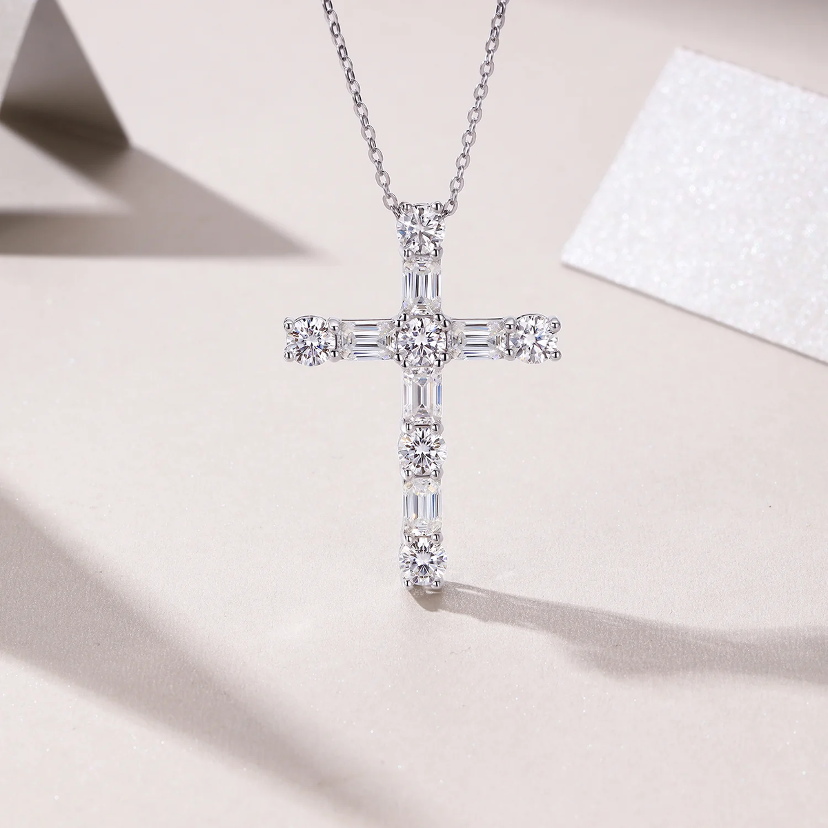 S925 Sterling Silver Cross Necklace for Women, Moissanite Pendant Necklace